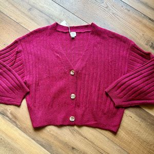 A New Day Sweater Cardigan Top Medium Magenta Cozy Knit Long Sleeve Pink NWT